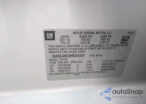 2017 Chevrolet Tahoe Ls z USA, uszkodzony, nr VIN 1GNSCAKC5HR245369